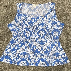 LAURA PETIT Blue and White Floral Women's Sleeveless Top